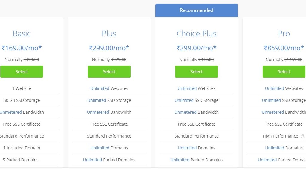 Hosting Packages of Bluehost