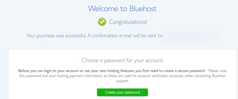 Create your password for bluehost hosting