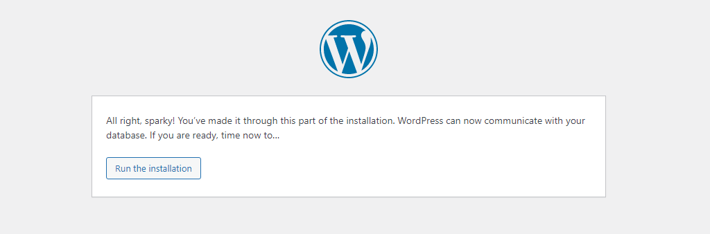 run the installation for wordpress