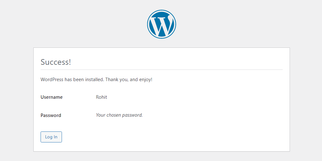 wordpress has been installed successfully.