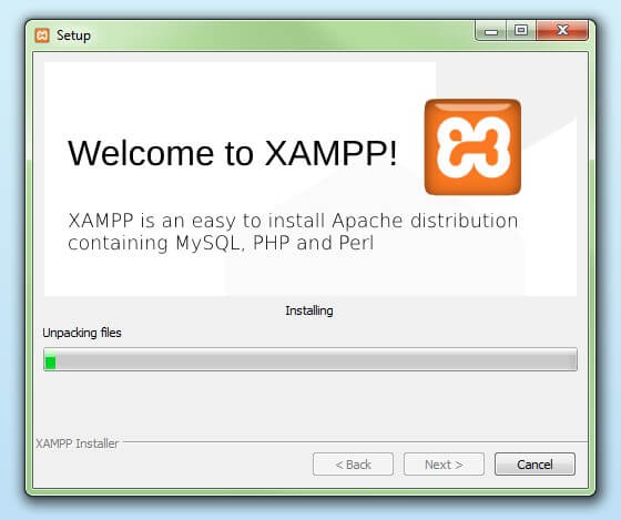 start the installation process of xampp